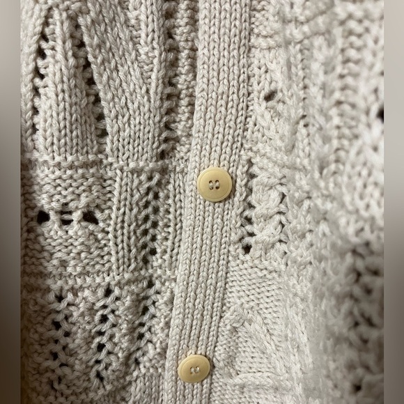 3D Cable Knit Fisherman Chamonix Cardigan Sweater Women L Cream Wool Heavy Cozy - Picture 6 of 8